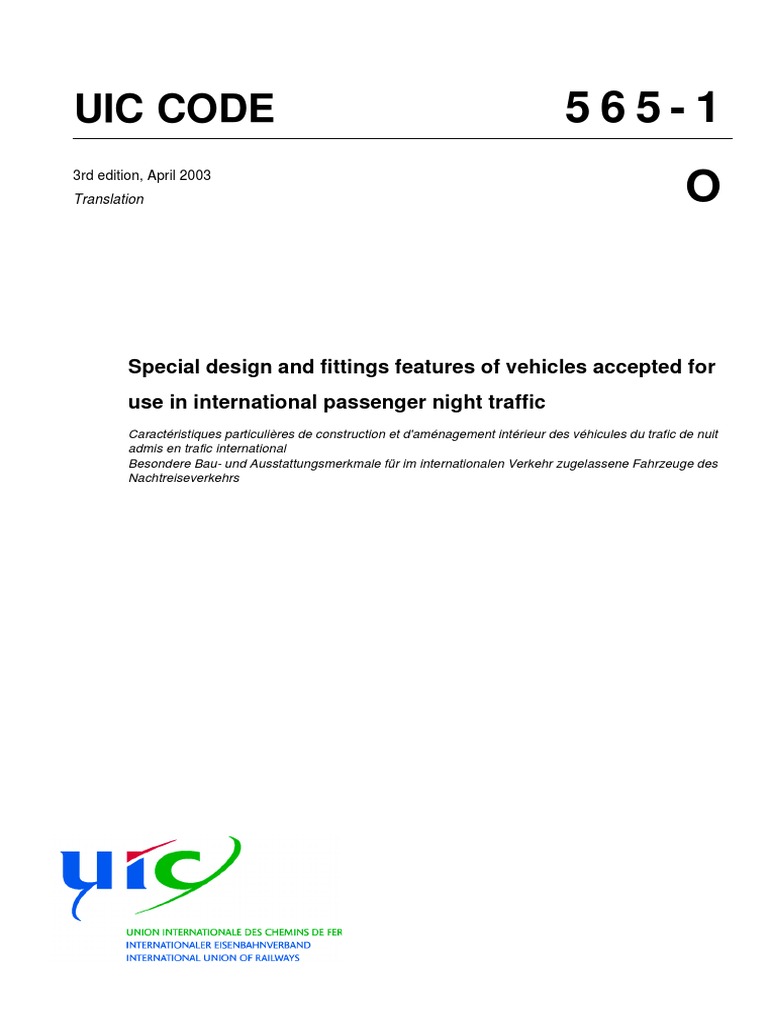UIC 565-1special Design and Fittings Features of Vehicles | PDF | Door ...