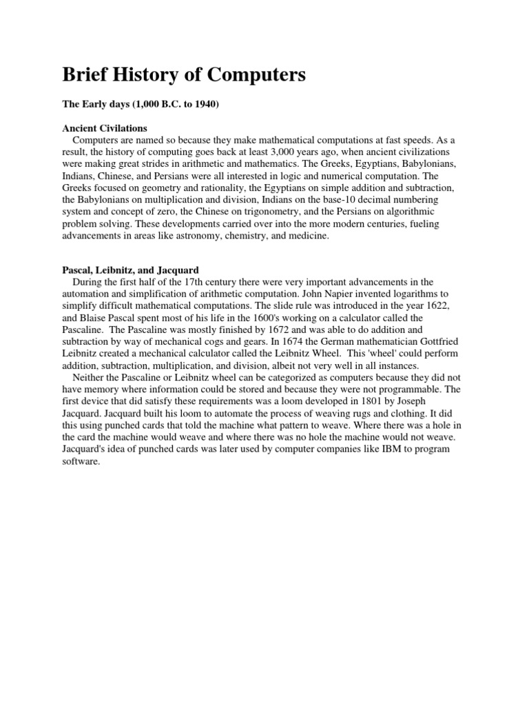 History of Computers: Key Milestones | PDF | Operating System ...