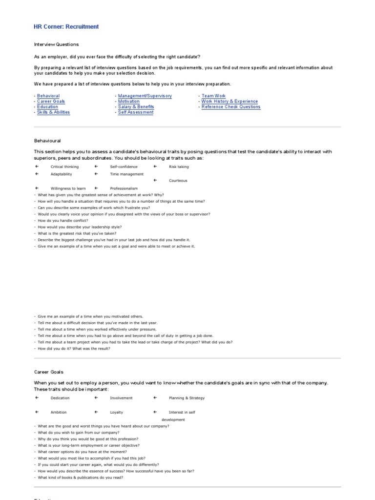 Essential Interview Questions for Employers | PDF | Leadership ...