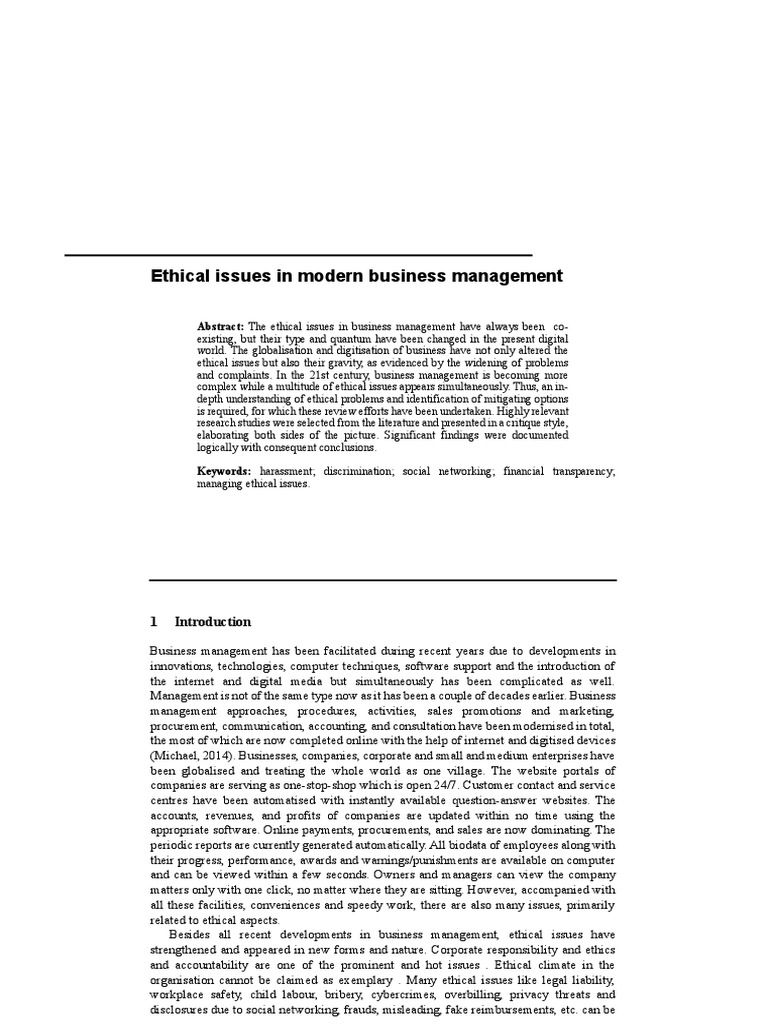 Ethical Issues in Modern Business Management | PDF | Business Ethics ...