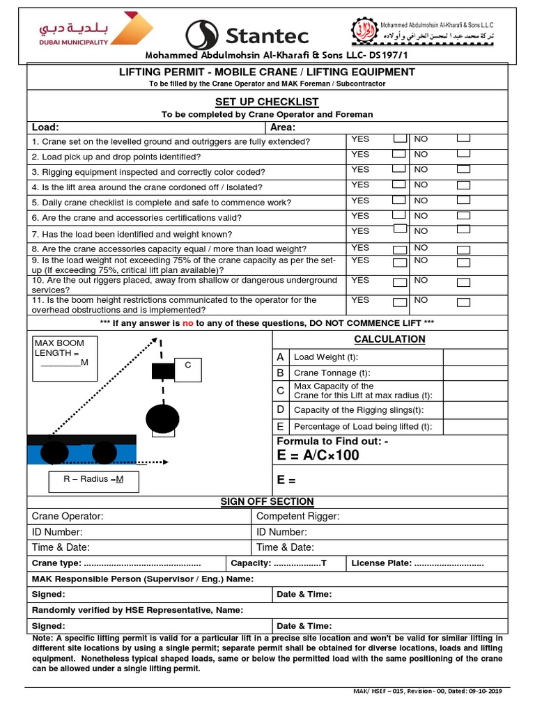 Lifting Permit PDF Crane (Machine)