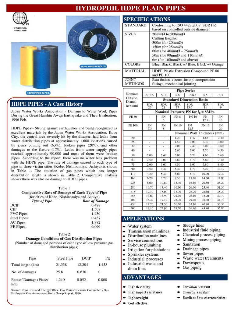 HDPE Pipe Specifications and Benefits | PDF | Pipe (Fluid Conveyance ...