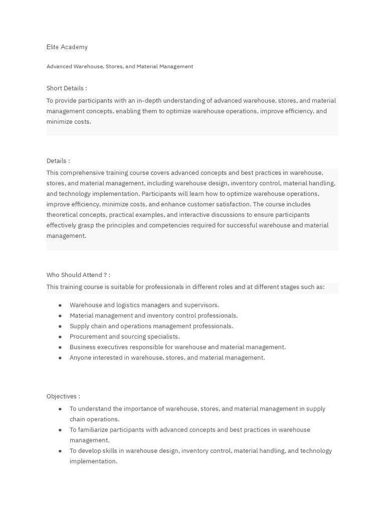 Advanced Warehouse Management Training | PDF | Warehouse | Lean ...