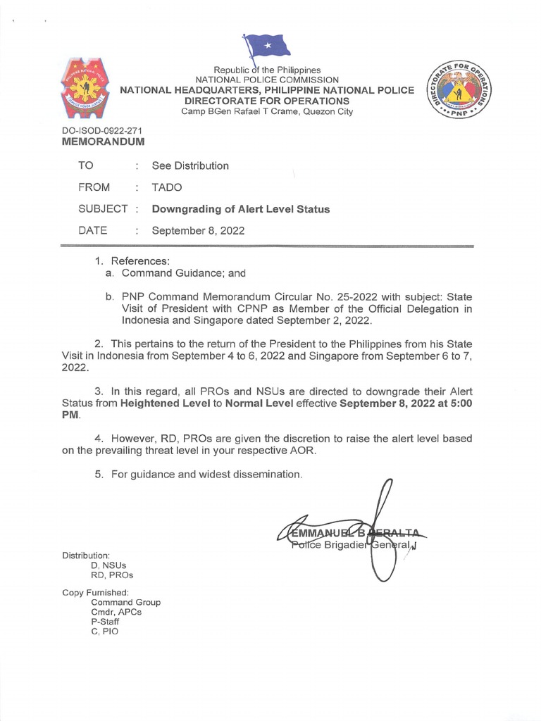 (Tado Signed) Downgrading of Alert Level Status | PDF