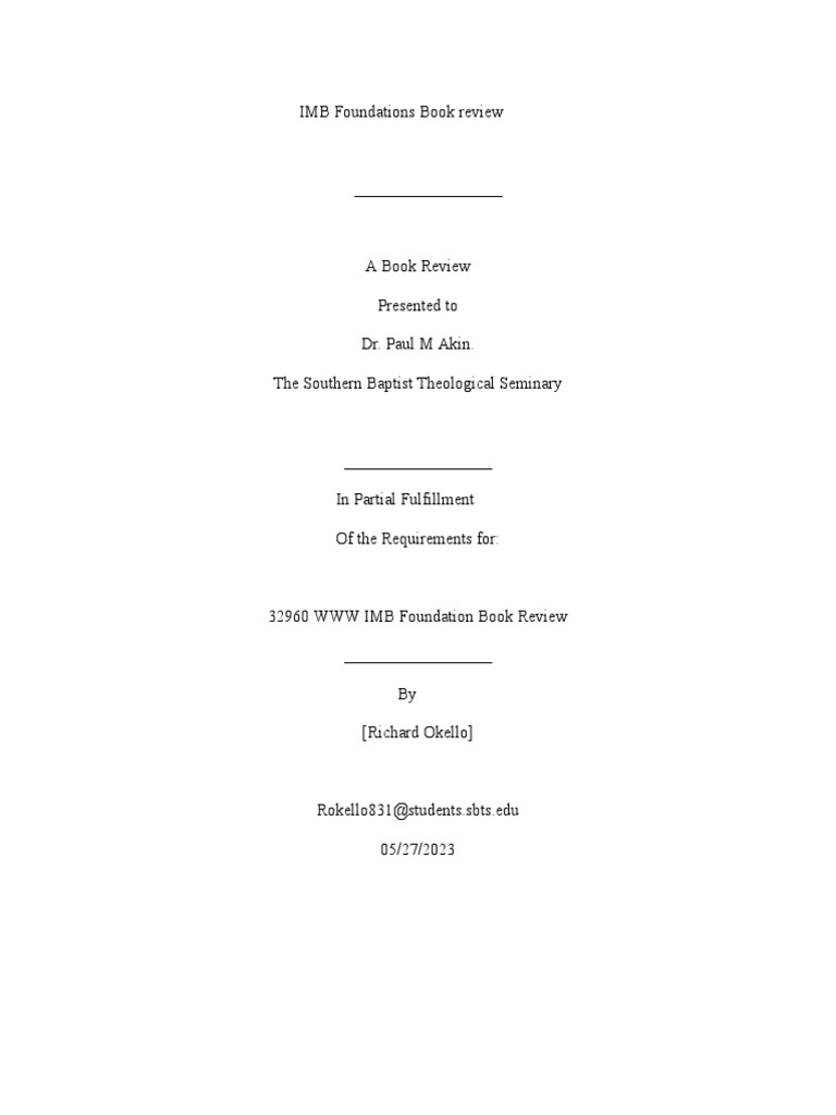 IMB Foundations Book Review PDF Disciple (Christianity) Methodism