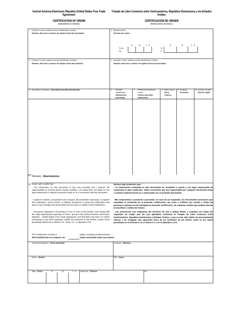 Formato Sugerido RD-CAFTA | PDF | Comercio | Business