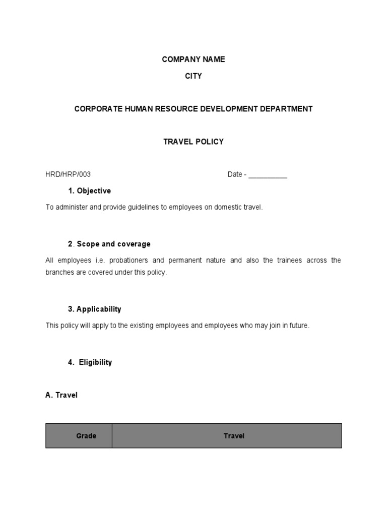 Travel Policy Sample Sasd PDF Expense