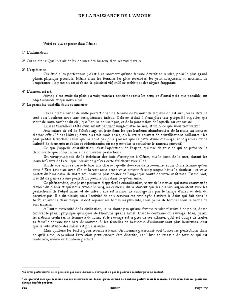 La Cristallisation de l'Amour selon Stendhal | PDF | Droit