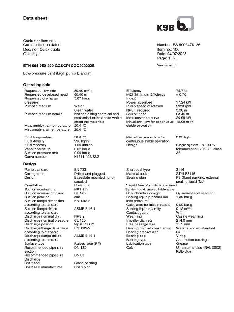 Etn 065-050-200 GG - 1 | PDF | Pump | Continuum Mechanics