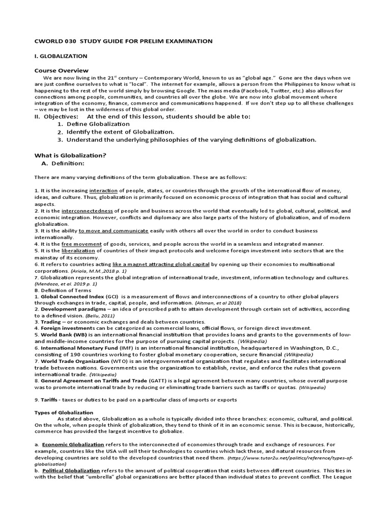 Globalization Study Guide | PDF | Globalization | Global Governance
