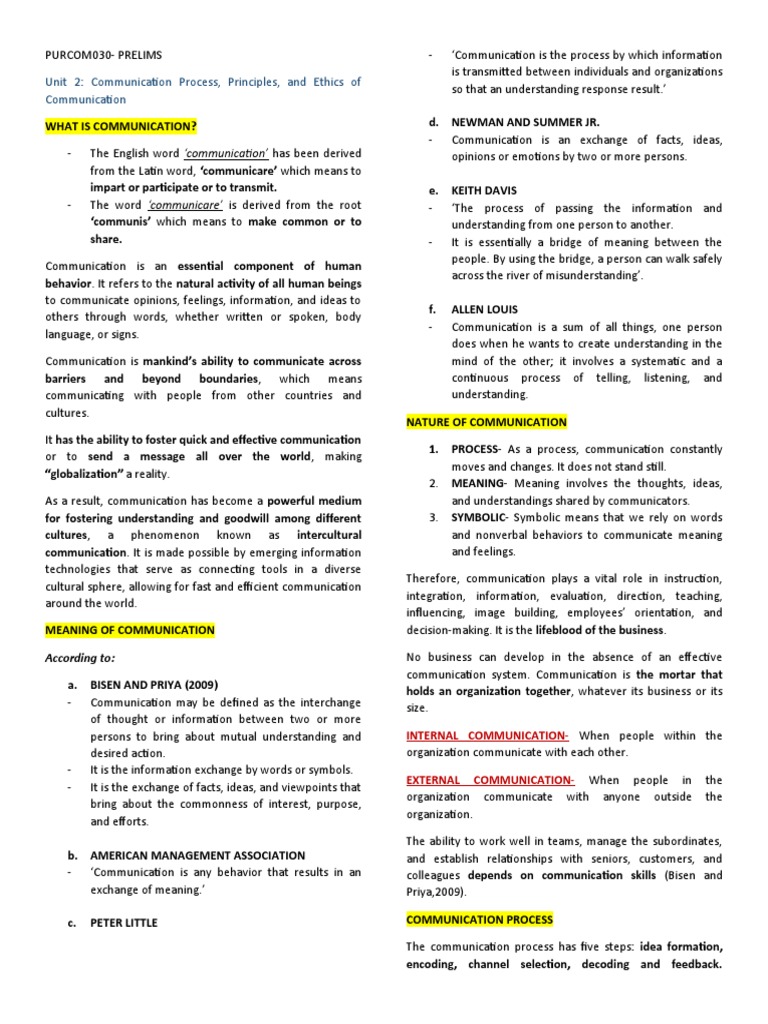 Communication Process and Ethics Guide | PDF | Communication ...