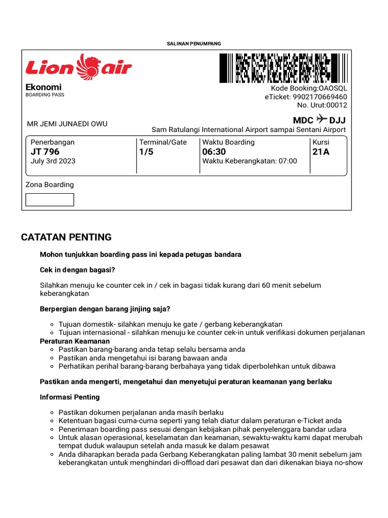 Lion Air Ticket | PDF