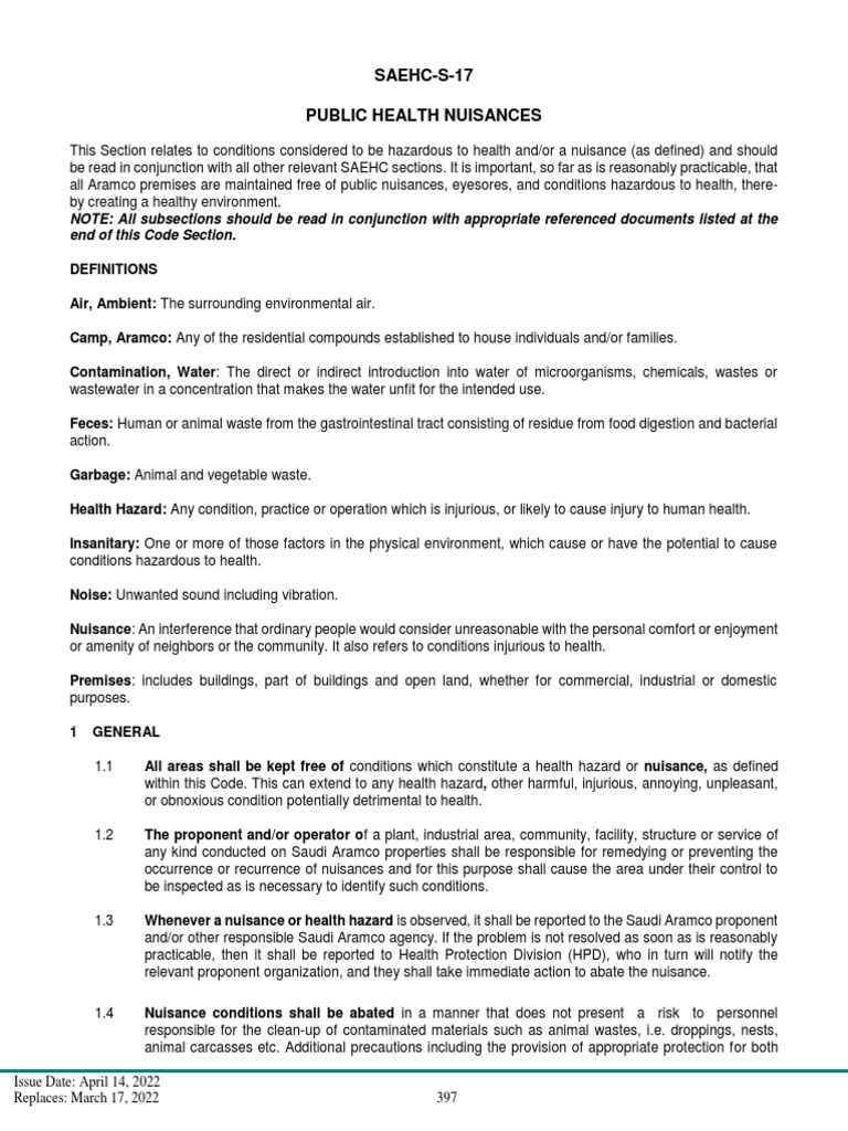 Environmental Health Code 2022 SaehcS17 Public Health Nuisances PDF
