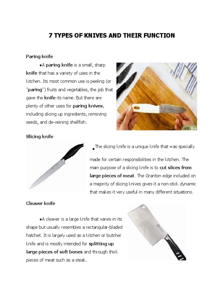 7 Types of Knives and Their Knives PDF Knife Foods