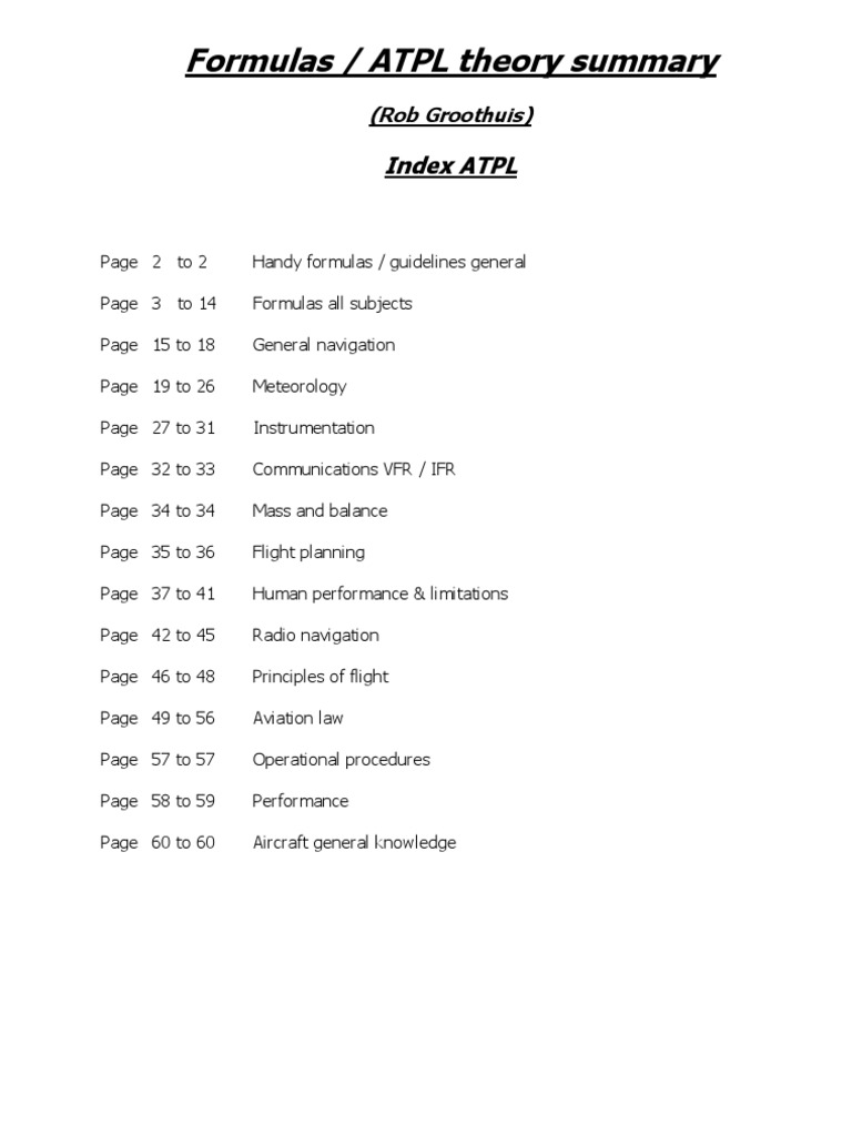 ATPL Formulas and Guidelines Summary | PDF | Instrument Flight Rules ...