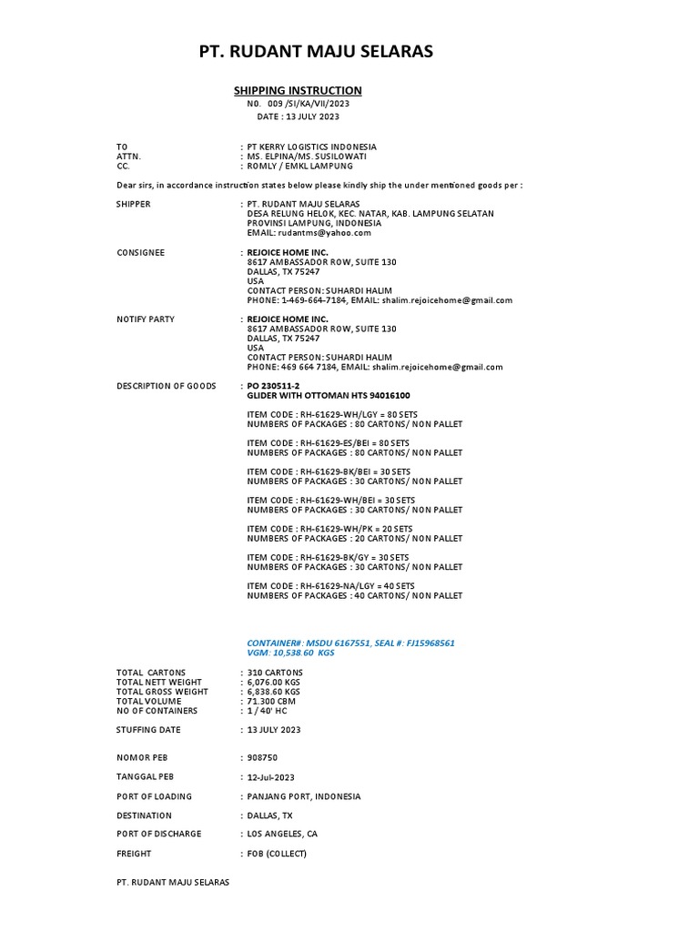 Si 009 To Rejoice Home Kerry Apex PDF Freight Transport Business Process
