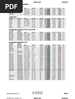 Process Supplies (19/8/11) Price List