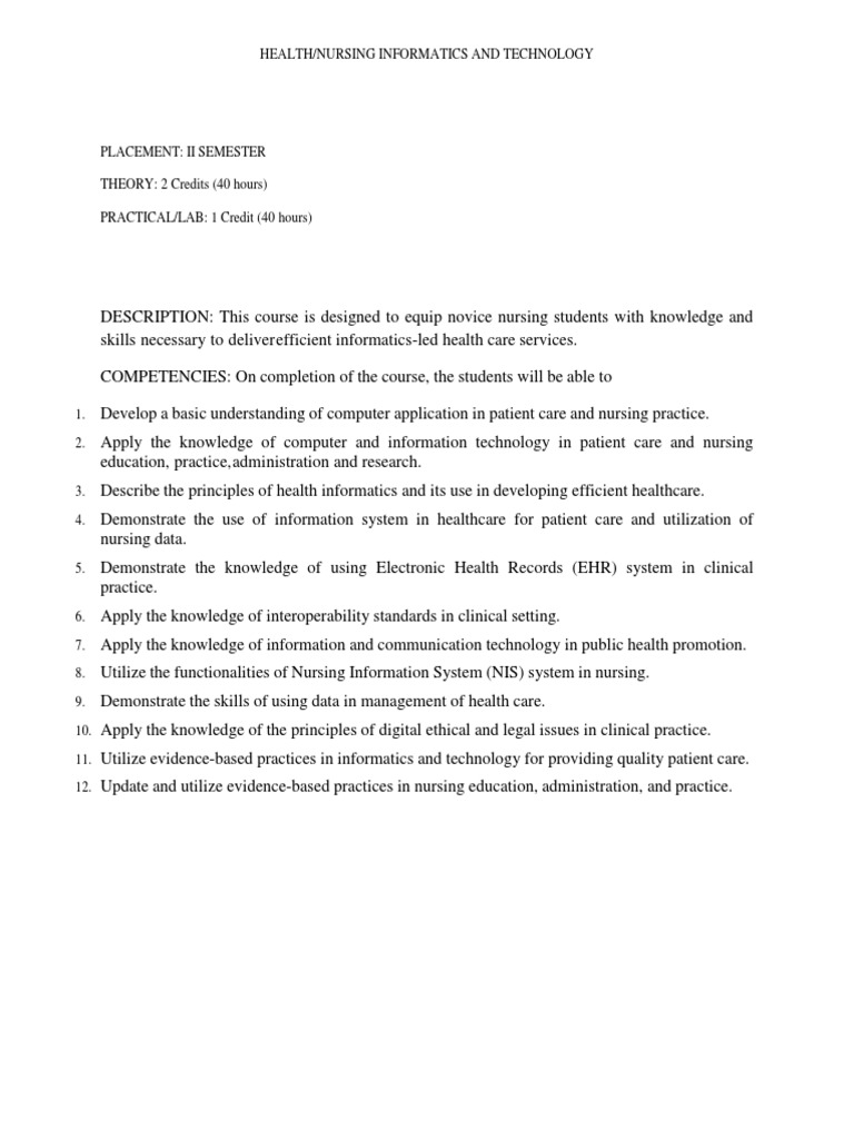 Nursing Informatics Course Overview | PDF | Health Informatics ...