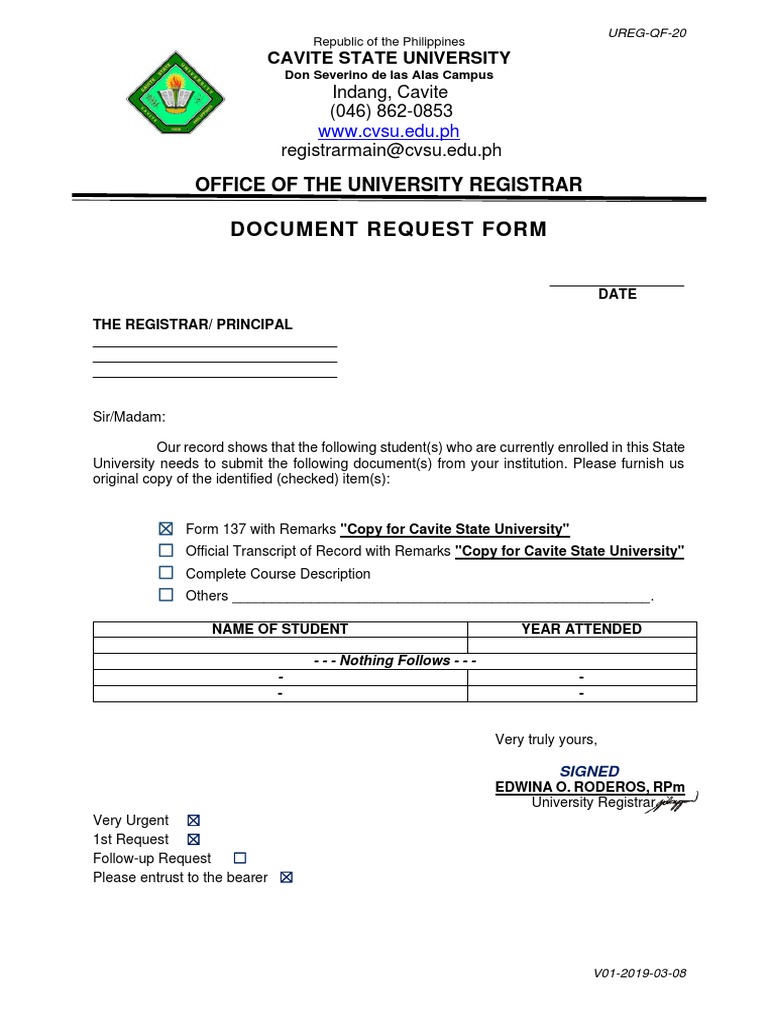 UREG QF 20 Document Request Form Form137 | PDF