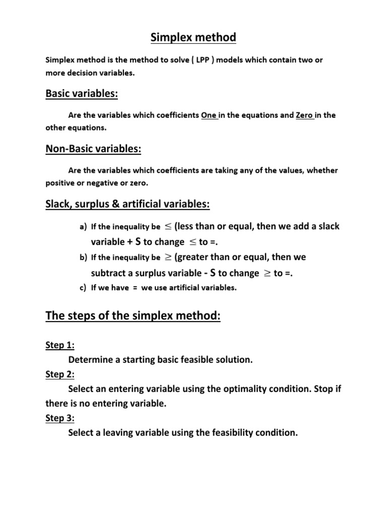 Simplex Method: Variables Explained | PDF | Algorithms | Algebra