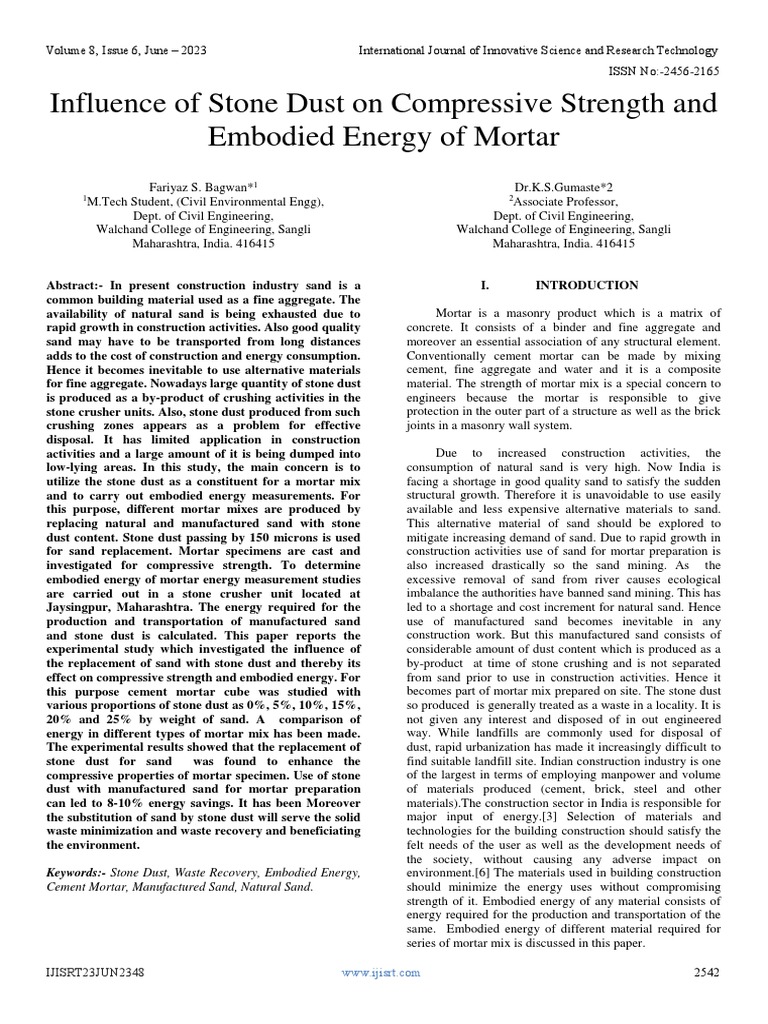 Influence of Stone Dust On Compressive Strength and Embodied Energy of