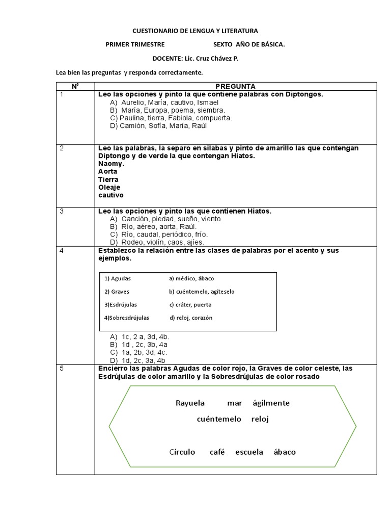 CUESTIONARIO DE LENGUA Y LITERATURA 6to | PDF | Voz humana | Fonética