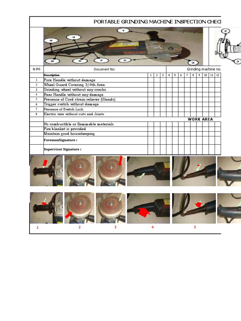 Portable Grinding Machine Inspection Checklist | PDF