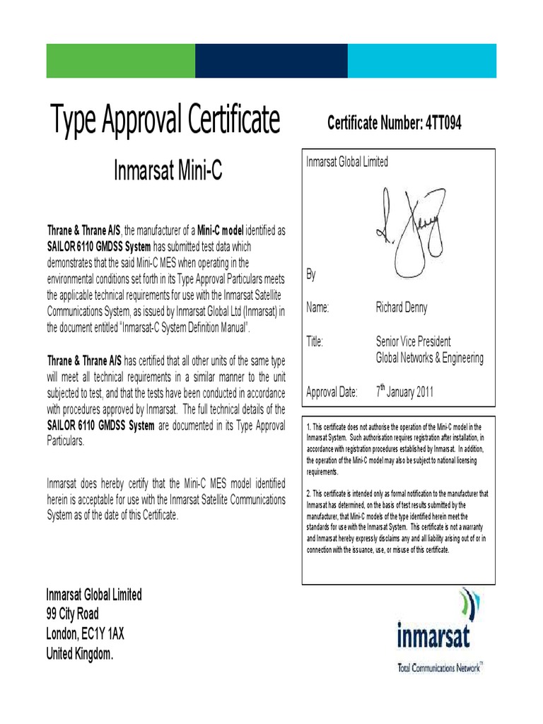 Type Approval Certificate
