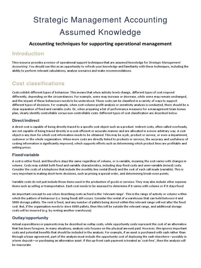 Strategic Management Accounting CVP | PDF | Working Capital | Cost