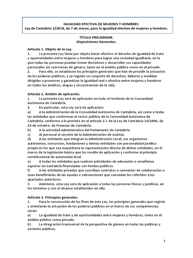 Ley de Igualdad Efectiva en Cantabria | PDF | Estudios de género ...