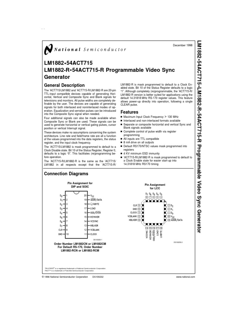 LM1882 Pixel Clock PDF Video Digital Technology