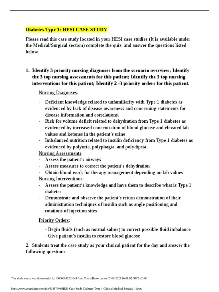 HESI Case Study Diabetes Type 1 Clinical Medical Surgical 1 PDF