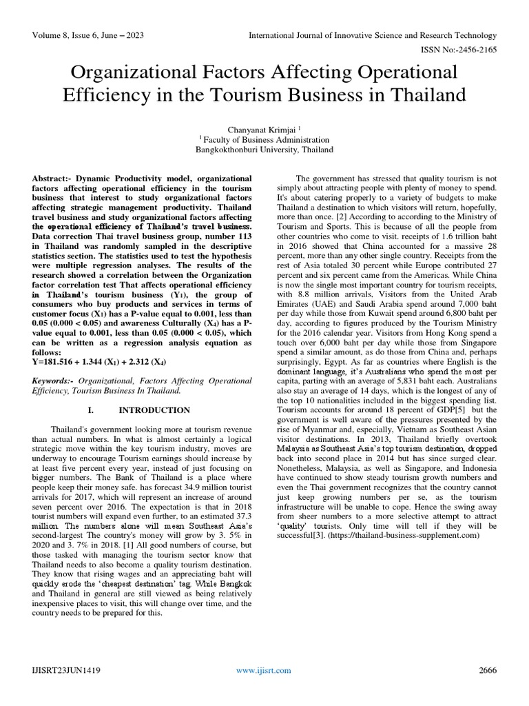 Organizational Factors Affecting Operational Efficiency in the Tourism ...