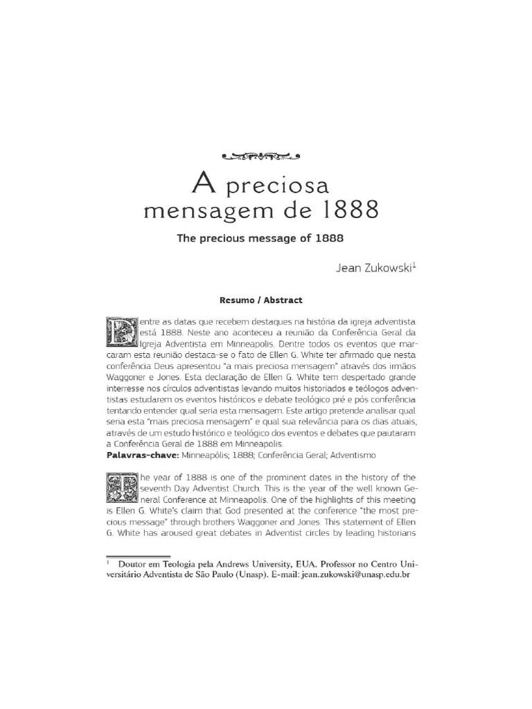 A Preciosa Mensagem de 1888 - Revista Kerigma | PDF