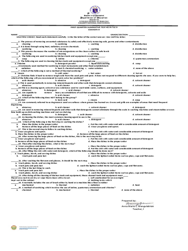 Summative Test Module 2 - First Quarter | PDF | Chemistry | Materials