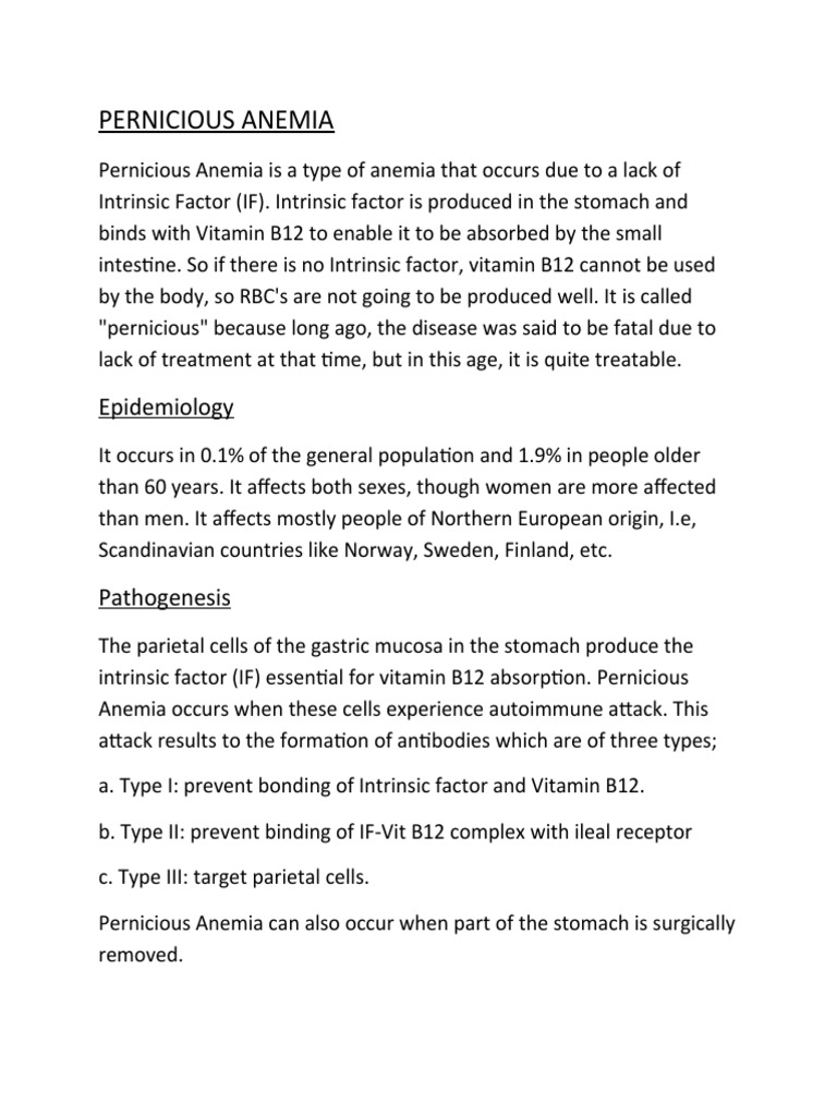 Pernicious Anaemia | PDF | Vitamin B12 | Anemia