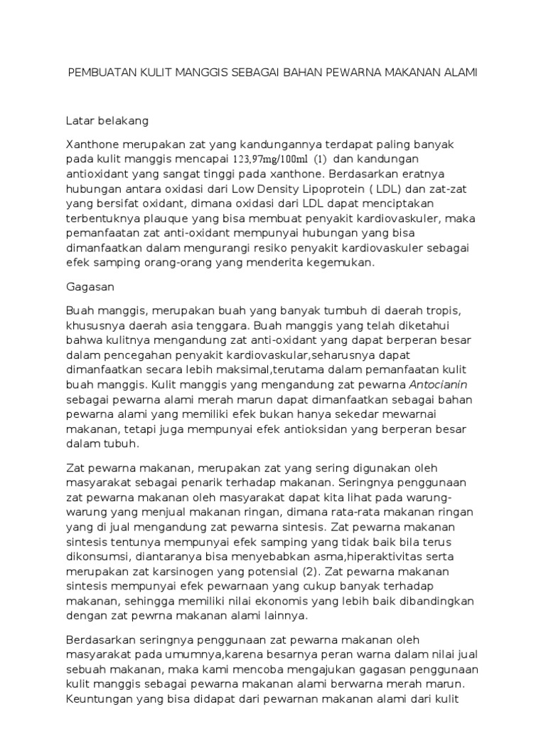 Pembuatan Kulit Manggis Sebagai Bahan Pewarna Makanan