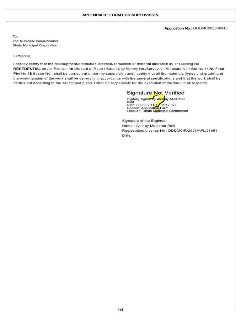 Supervision Form for Construction | PDF