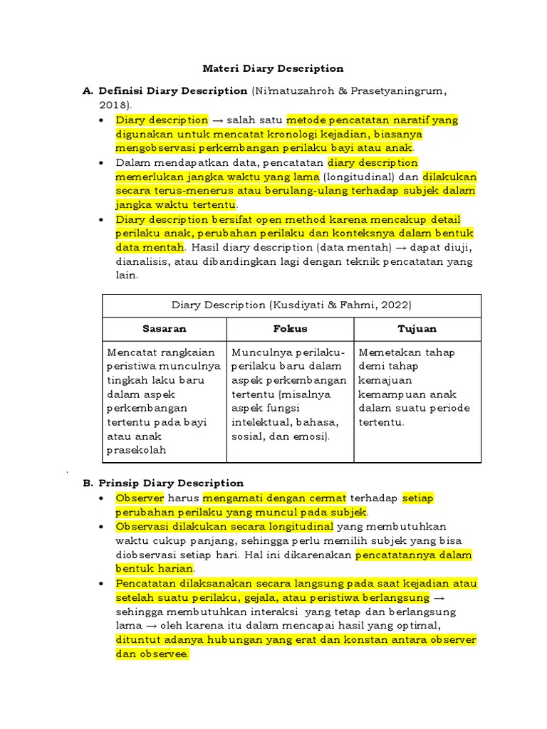 Metode Pencatatan Diary Deskripsi | PDF | Karier & Perkembangan ...