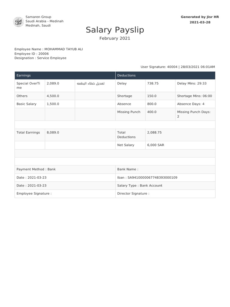 February 2021 Salary Payslip Summary | PDF