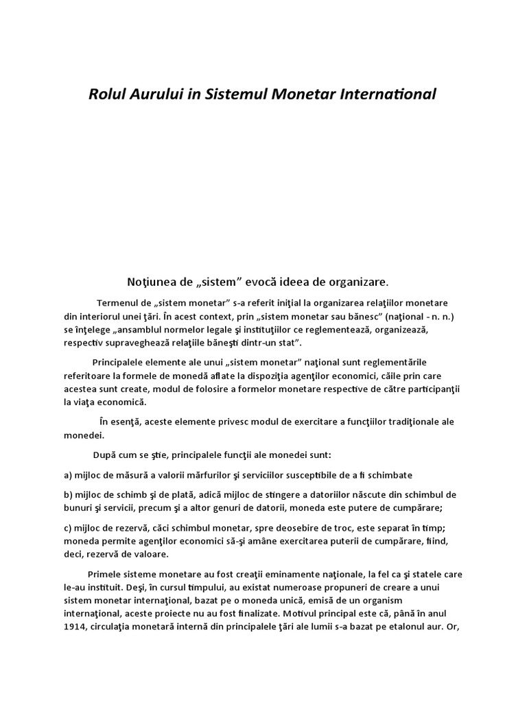 Rolul Aurului in Sistemul Monetar International | PDF