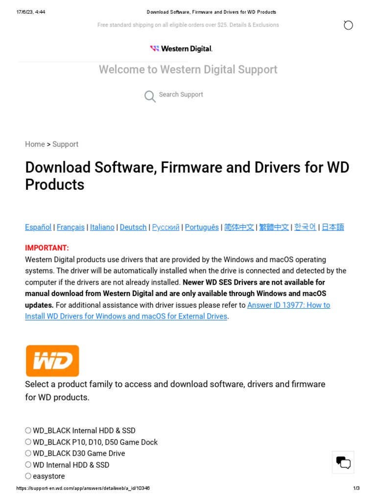 Software, Firmware and Drivers For WD Products Importante1 | PDF ...