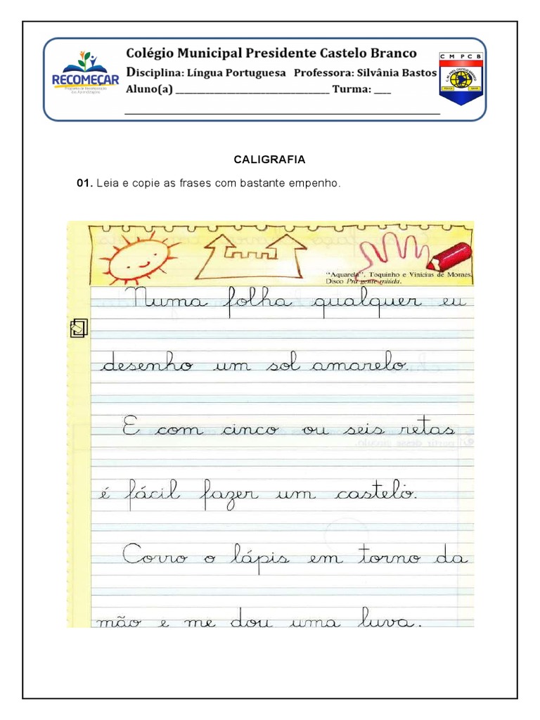 Atividade de Caligrafia - 6º Ano (Recomposição) | PDF
