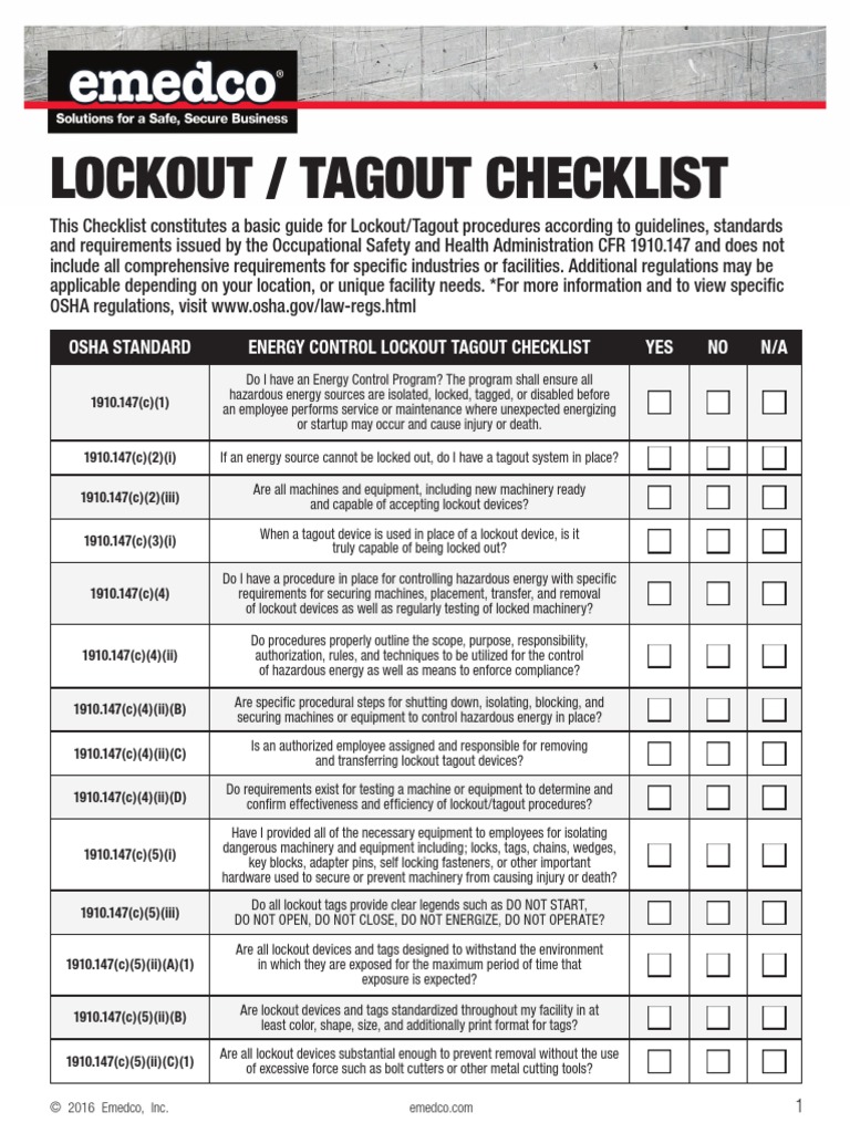 OSHA Lockout/Tagout Procedure Checklist | PDF | Safety | Business