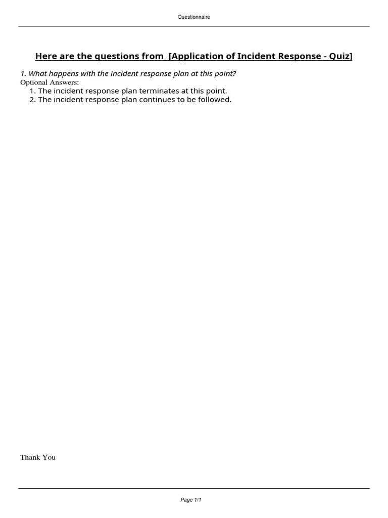 Application of Incident Response Quiz PDF