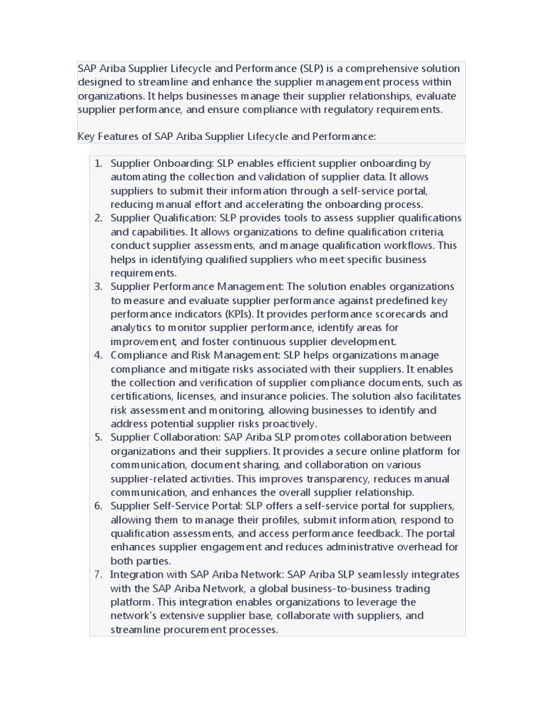 SAP Ariba Supplier Lifecycle and Performance Overview | Download Free ...