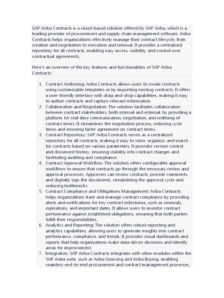 O QUE SAP ARIBA CONTRACTS intelligence overview