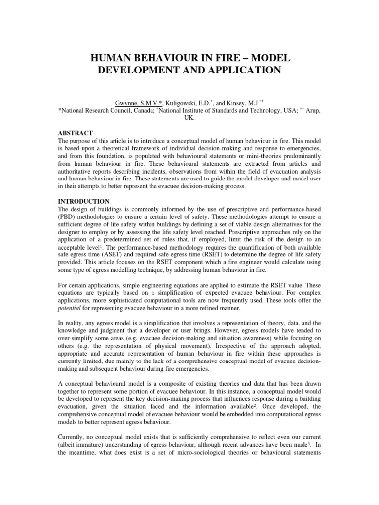 Human Behavior Model in Fire Emergencies | PDF | Conceptual Model ...