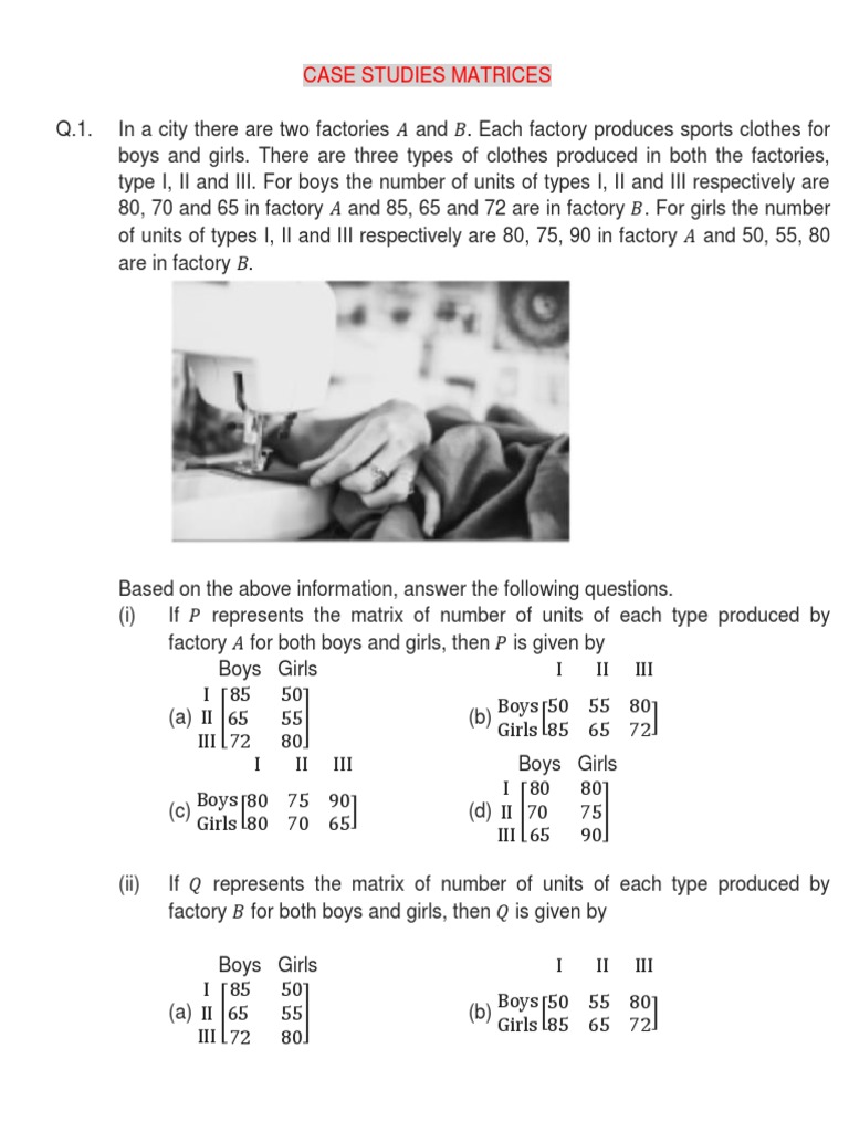 Case Study Class 12 Mathematics Matrices PDF Interest Sedan