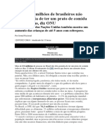 Mais de 21 Milhões de Brasileiros Não Têm Garantia de Ter Um Prato de Comida Todos Os Dias, Diz ONU